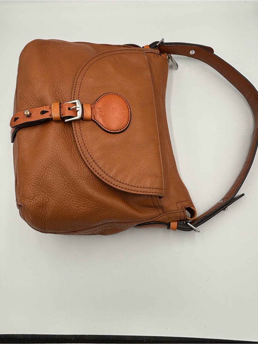 Lauren Ralph Lauren LRL Brown Pebbled Leather Shoulder Bag Buckle Flap - Picture 10 of 12